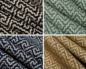 Navy Blue Geometric Upholstery Fabric - Durable Cleanable Fabric for Furniture - Teal Fretwork Upholstery Fabric - 8 Colors - SP 834