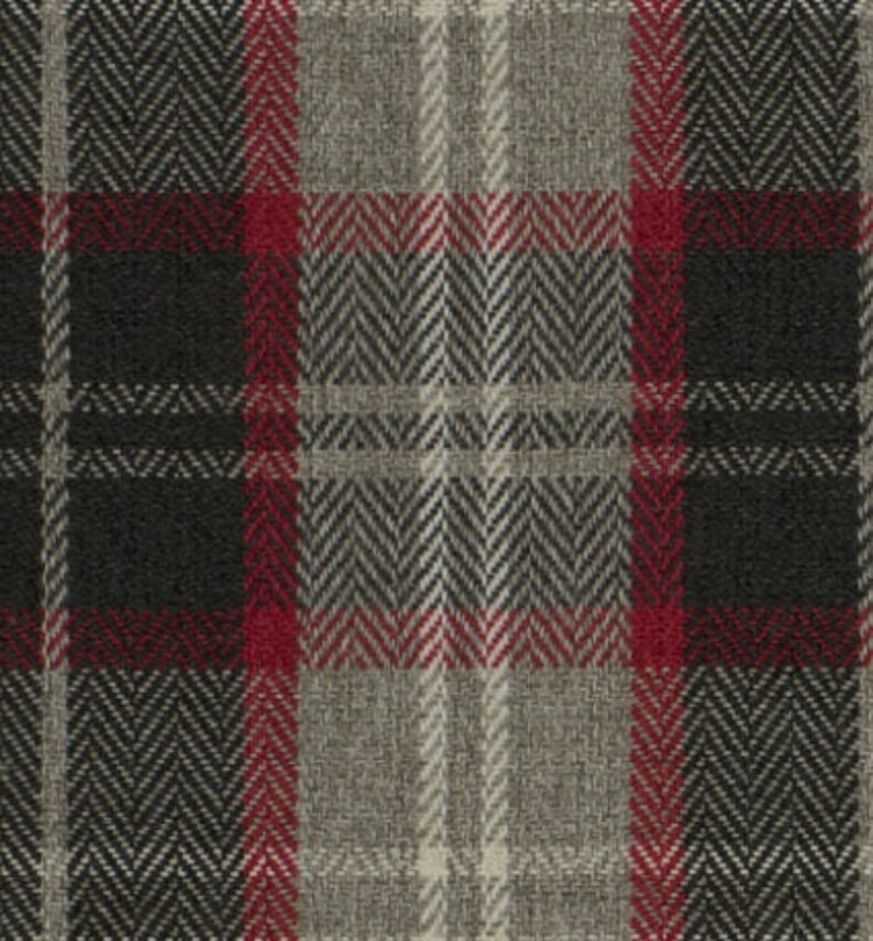 Grey Red Plaid Upholstery Fabric by the Yard Large Scale Etsy