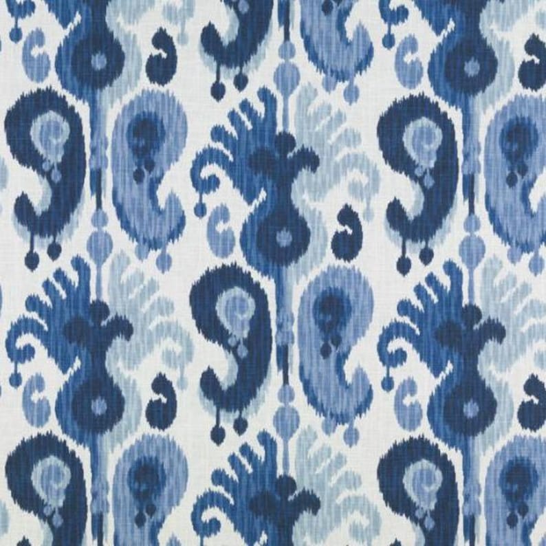 Navy Blue Ikat Upholstery Fabric Large Scale Navy Ikat Etsy