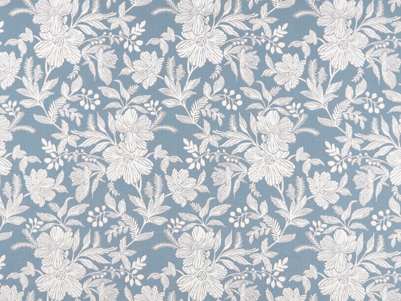 Light Blue Floral Upholstery Fabric by the Yard Modern Light Etsy