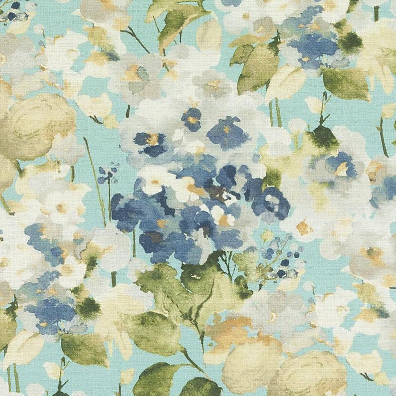 Blue Yellow Floral Fabric Custom Navy Blue Sage Green Floral Etsy