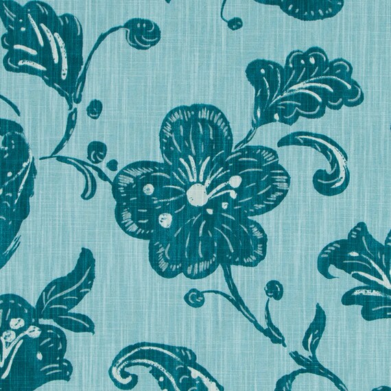 Teal Floral Fabric Modern Turquoise Floral Upholstery Fabric Etsy