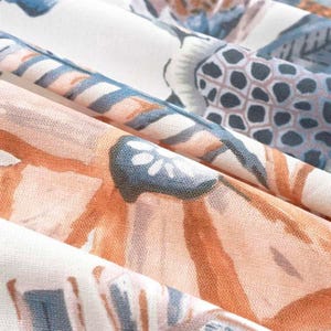 Coral Blue Upholstery Fabric - Peach Upholstery Fabric - Multicolored Floral Drapery and Roman Shade Fabric - SP 178