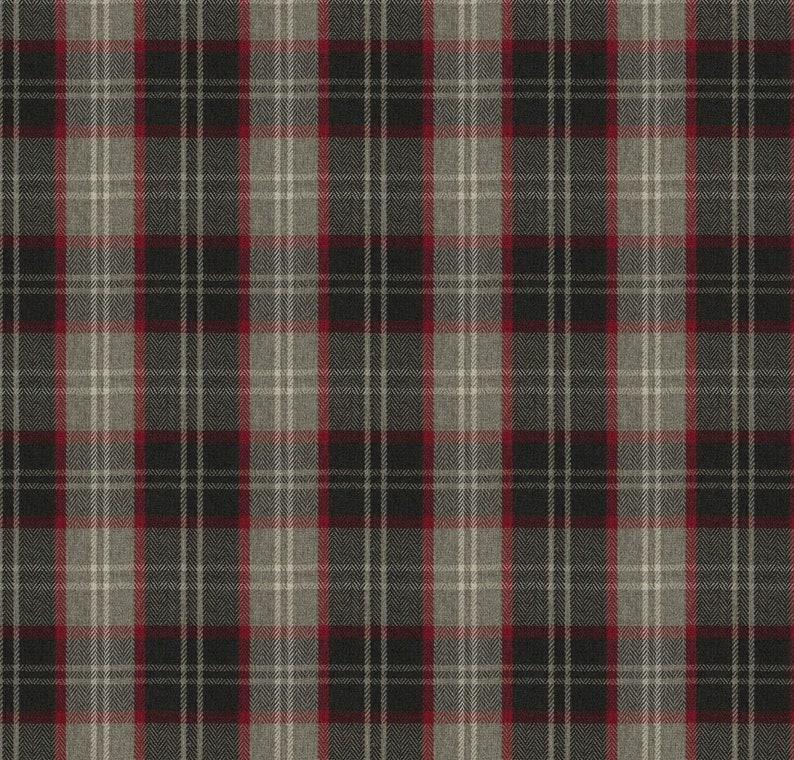 Grey Red Plaid Upholstery Fabric by the Yard Large Scale Etsy