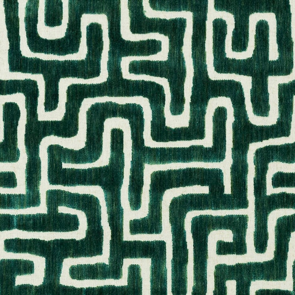 Dark Teal Velvet Upholstery Fabric for Furniture - Ethnic Geometric Teal Velvet Fabric for Pillows - Fretwork Velvet Fabric - SP 130