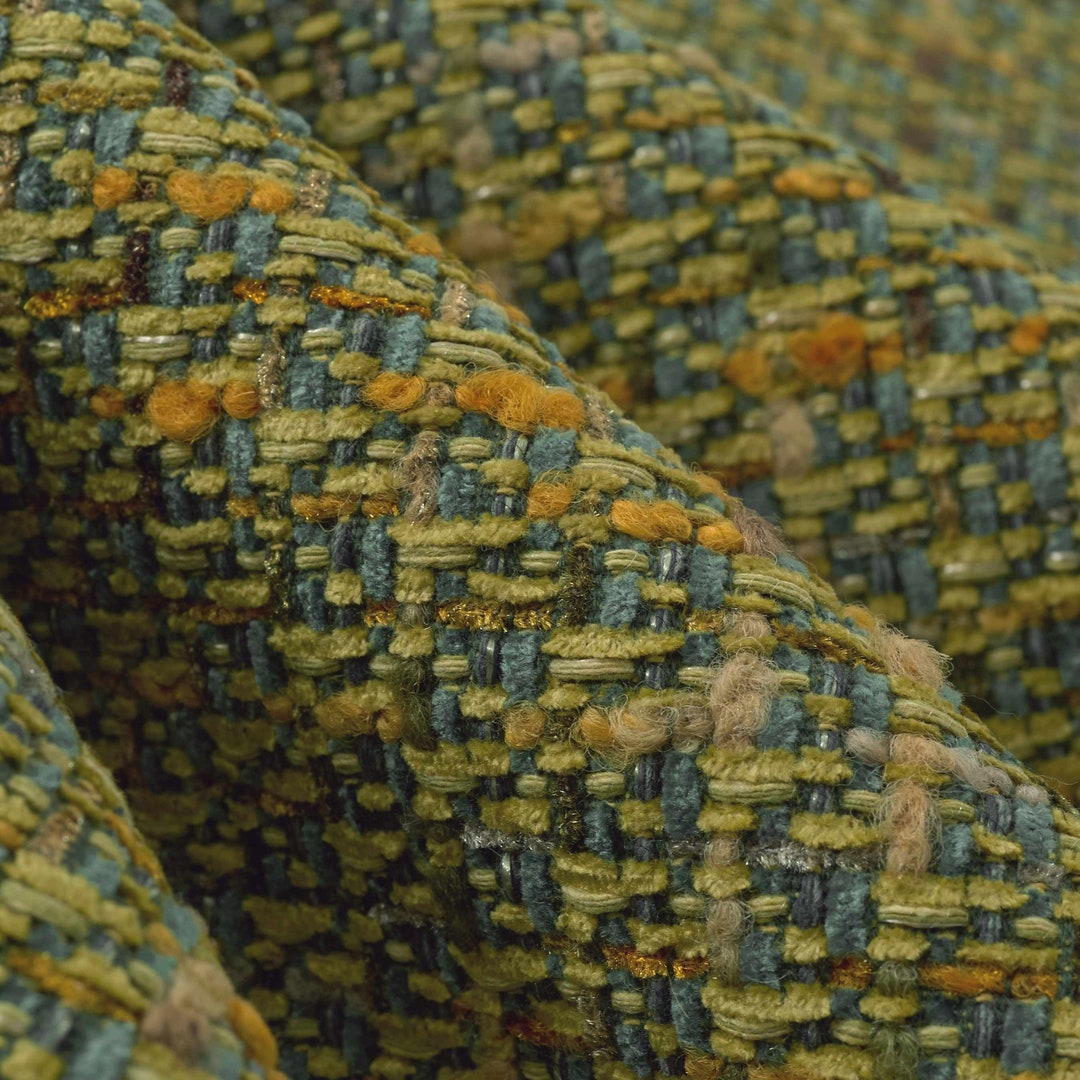 Chartreuse Upholstery Fabric Blue Orange Woven Textured Fabric for