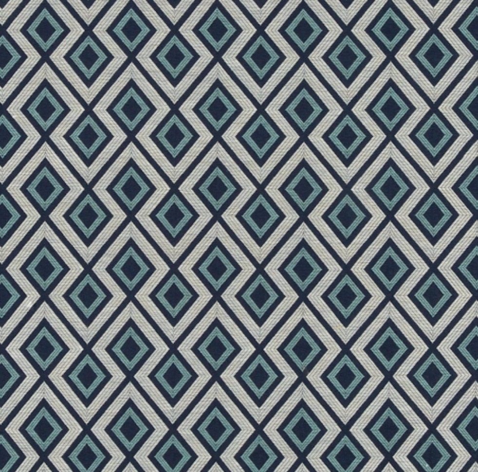 Navy Blue Woven Upholstery Fabric Light Blue Geometric Etsy