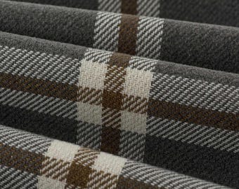 Charcoal Grey Upholstery Fabric by the Yard - Durable Brown Plaid Fabric for Furniture - SP 826