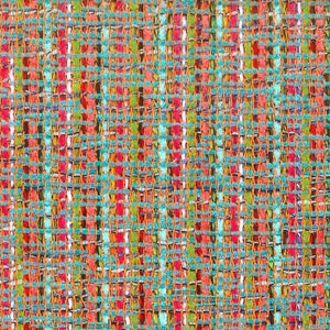 Aqua Blue Woven Upholstery Fabric - Modern Pink Tweed Fabric for Furniture - Orange Pink Small Scale Fabric for Pillows