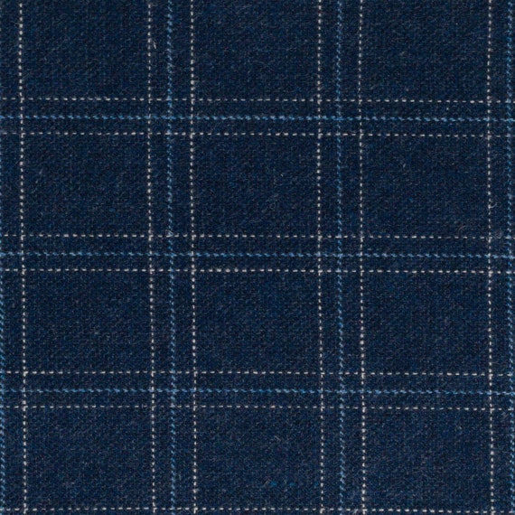 Navy Blue Plaid Upholstery Fabric for Furniture Dark Blue Wool