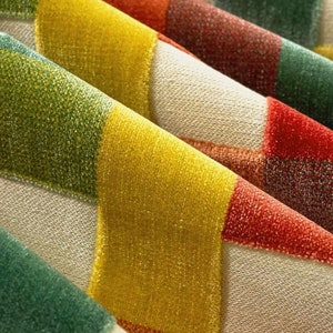 Orange Velvet Upholstery Fabric - Pink Green Geometric Velvet for Furniture - Modern Gold Velvet for Chairs and Sofas - SP 237
