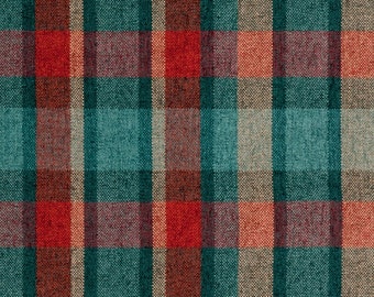 Teal Red Upholstery Fabric - Dark Teal Stain Resistant Fabric for Furniture - Red Teal Plaid Fabric for Kitchen and Dining Chairs - SP 116