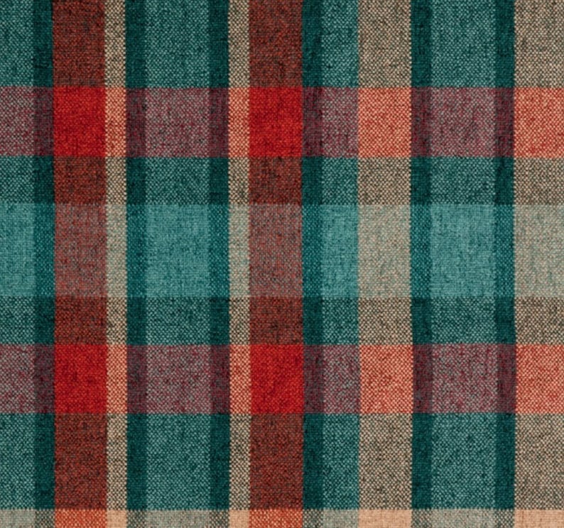 Modern Blue Grey Plaid for Furniture Upholstery Emerald Green Fabric