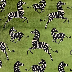 Green Velvet Upholstery Fabric with Black and White Zebras - Modern Animal Velvet Fabric for Furniture - Green Animal Velvet - SP 1230