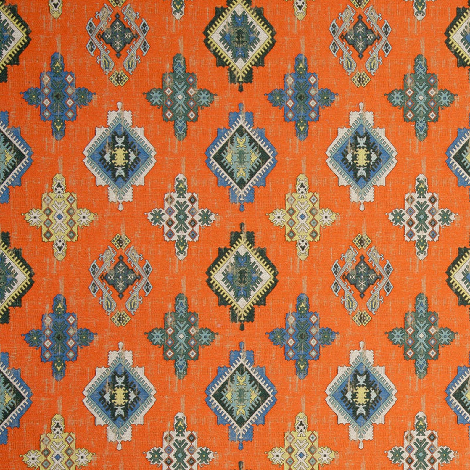 Blue Orange Moroccan Upholstery Fabric Heavyweight Medallion Etsy