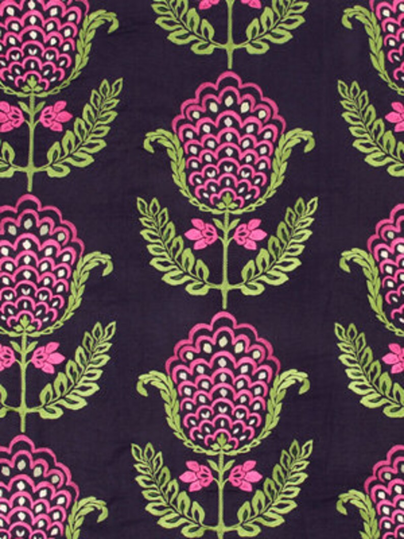 Navy Blue Mint Green Floral Upholstery Fabric Embroidered Etsy