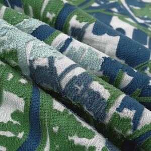 Blue Green Embroidered Fabric - Robins Egg Blue Embroidered Fabric for Pillows and Curtains - Modern Embroidered Fabric with Leaves - SP 241