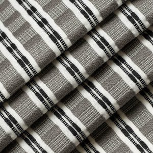 Black Upholstery Fabric - Black Grey Striped Fabric for Furniture - Black White Textured Fabric - SP 589