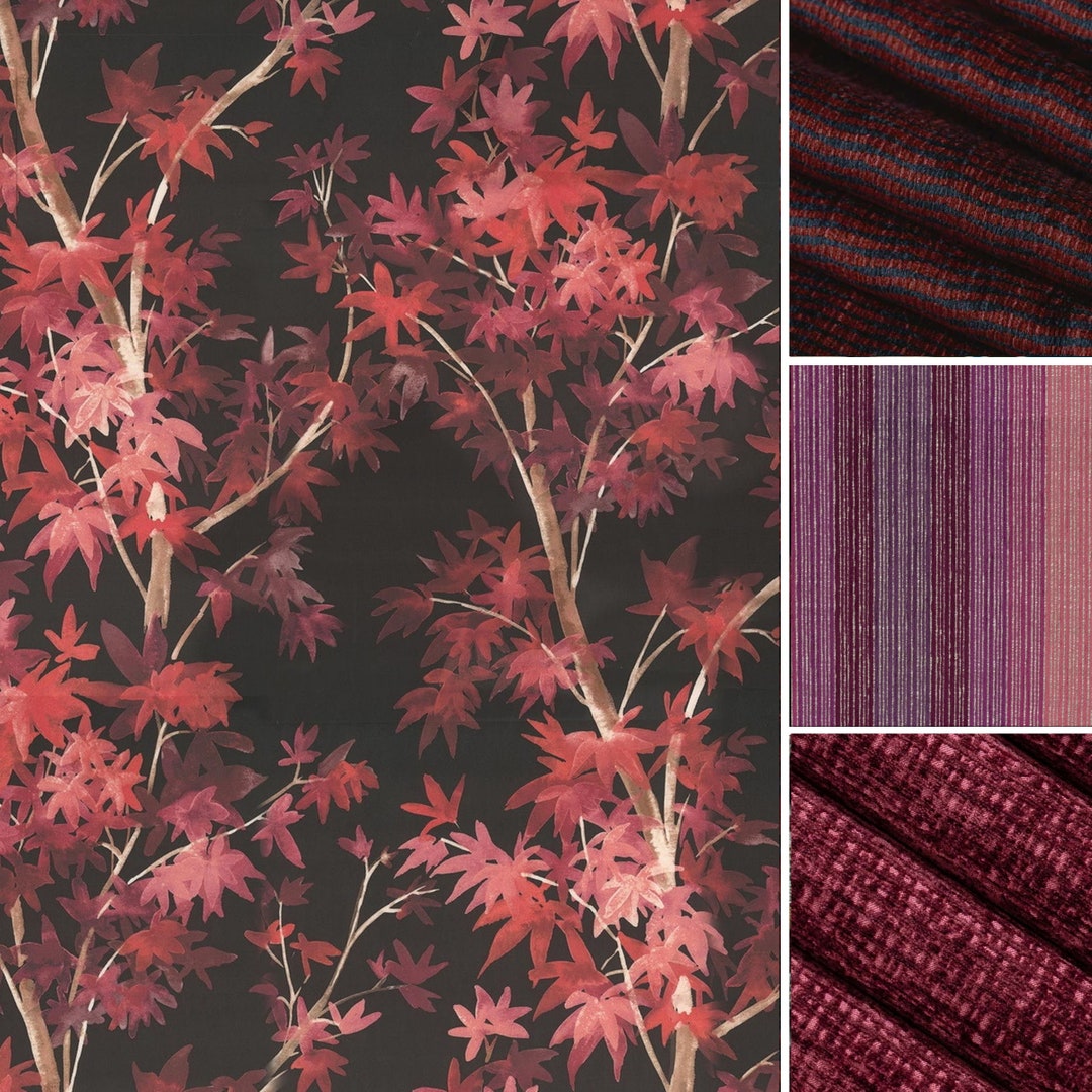 Floral Velvet Upholstery Fabric Burgundy Chenille Fabric for Etsy