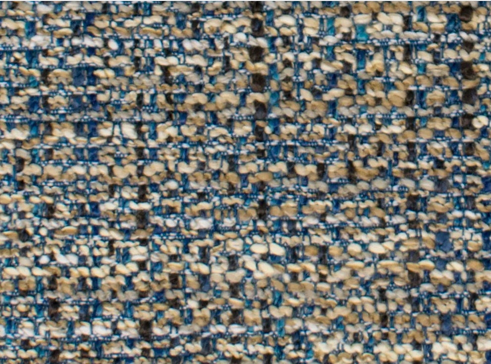 Navy Blue Tweed Upholstery Fabric Stain Resistant Blue Brown Etsy