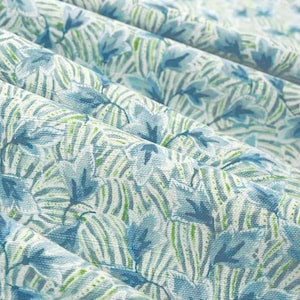 Blue Green Upholstery Fabric - Blue Fabric with Leaves for Furniture - Durable Multicolored Fabric for Chairs + Pillows + Sofas - SP 462