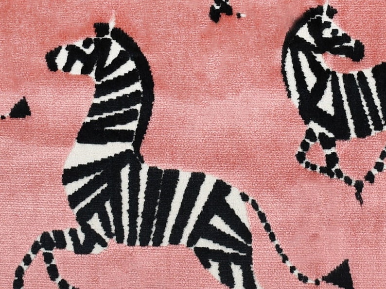 Pink Velvet Upholstery Fabric with Black and White Zebras Modern Animal Velvet Fabric for Furniture Pink Animal Velvet SP 1240 image 2