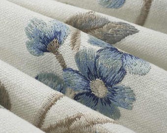 Floral Embroidered Fabric for Drapery - Light Blue Floral Fabric for Light Furniture Upholstery -Multicolored Floral Curtain Fabric - SP 907