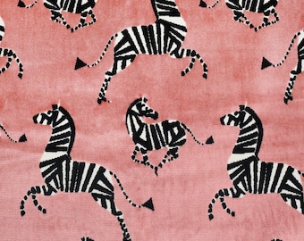 Pink Velvet Upholstery Fabric with Black and White Zebras - Modern Animal Velvet Fabric for Furniture - Pink Animal Velvet  - SP 1240