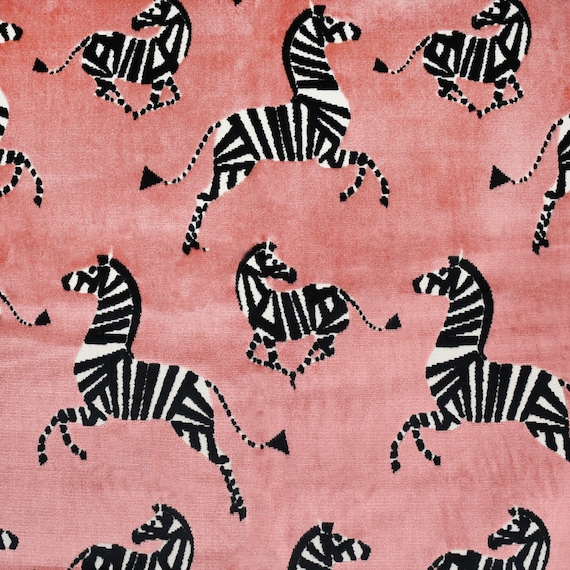 Pink Velvet Upholstery Fabric With Black and White Zebras Etsy