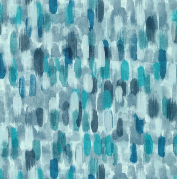 Turquoise Grey Upholstery Drapery Fabric Artistic Teal Grey Etsy