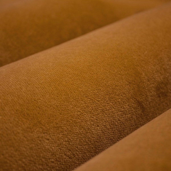 Caramel Brown Velvet Upholstery Fabric - Solid Velvet for Furniture - Limited Fabric Yardage - SP 877