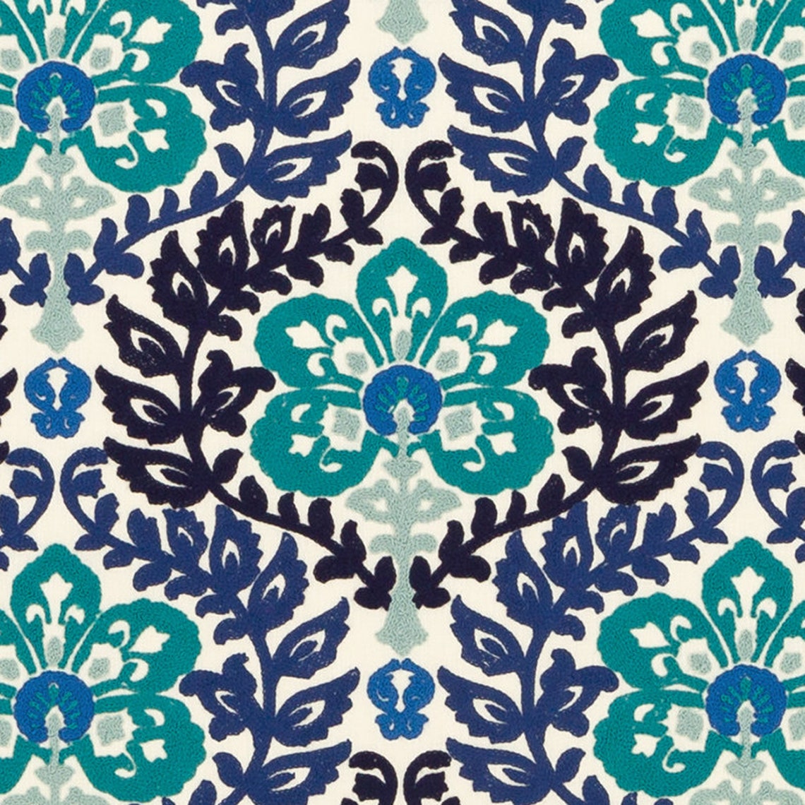 Navy Teal Upholstery Drapery Fabric by the Yard Custom Blue Etsy