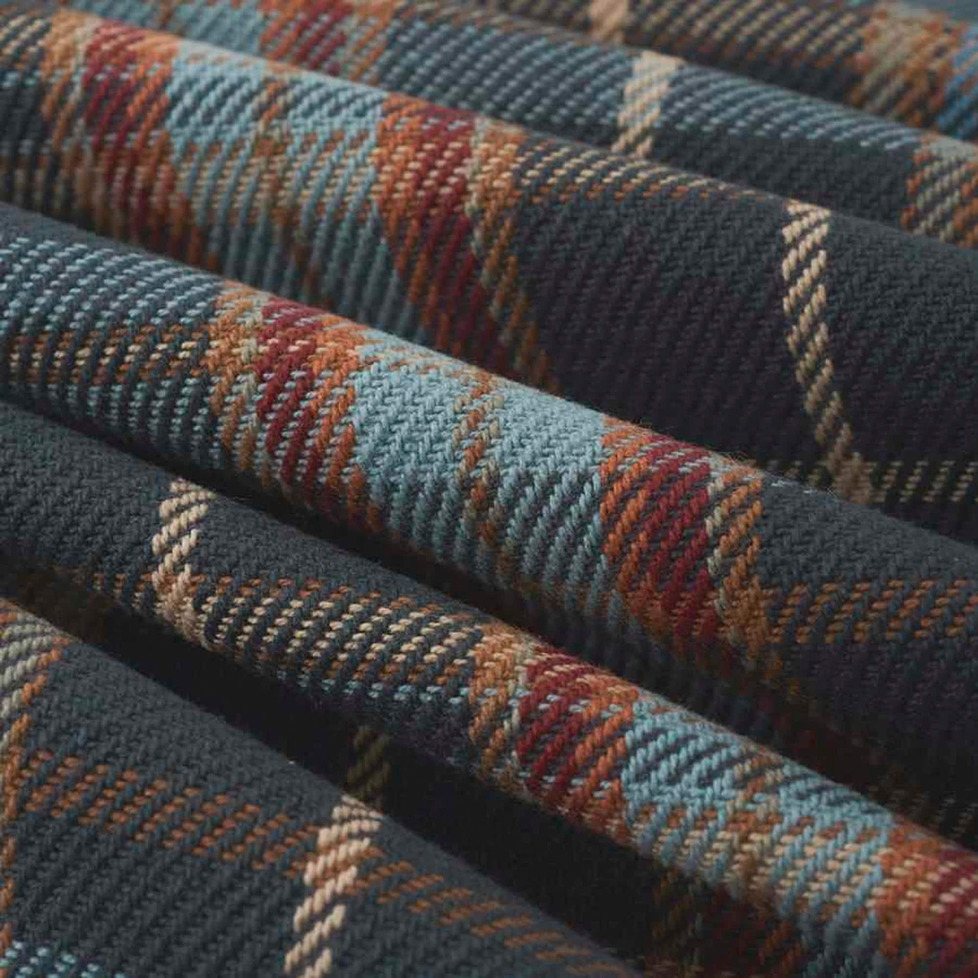 Orange Blue Upholstery Fabric - Light Blue Fabric for Furniture - Multicolored Plaid Fabric - SP 95