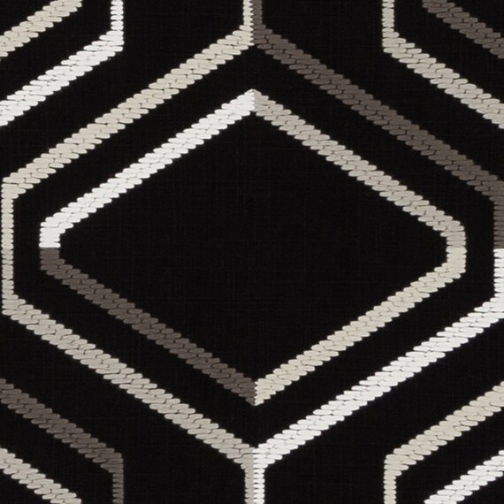 Black White Embroidered Drapery Fabric Custom Black White Etsy