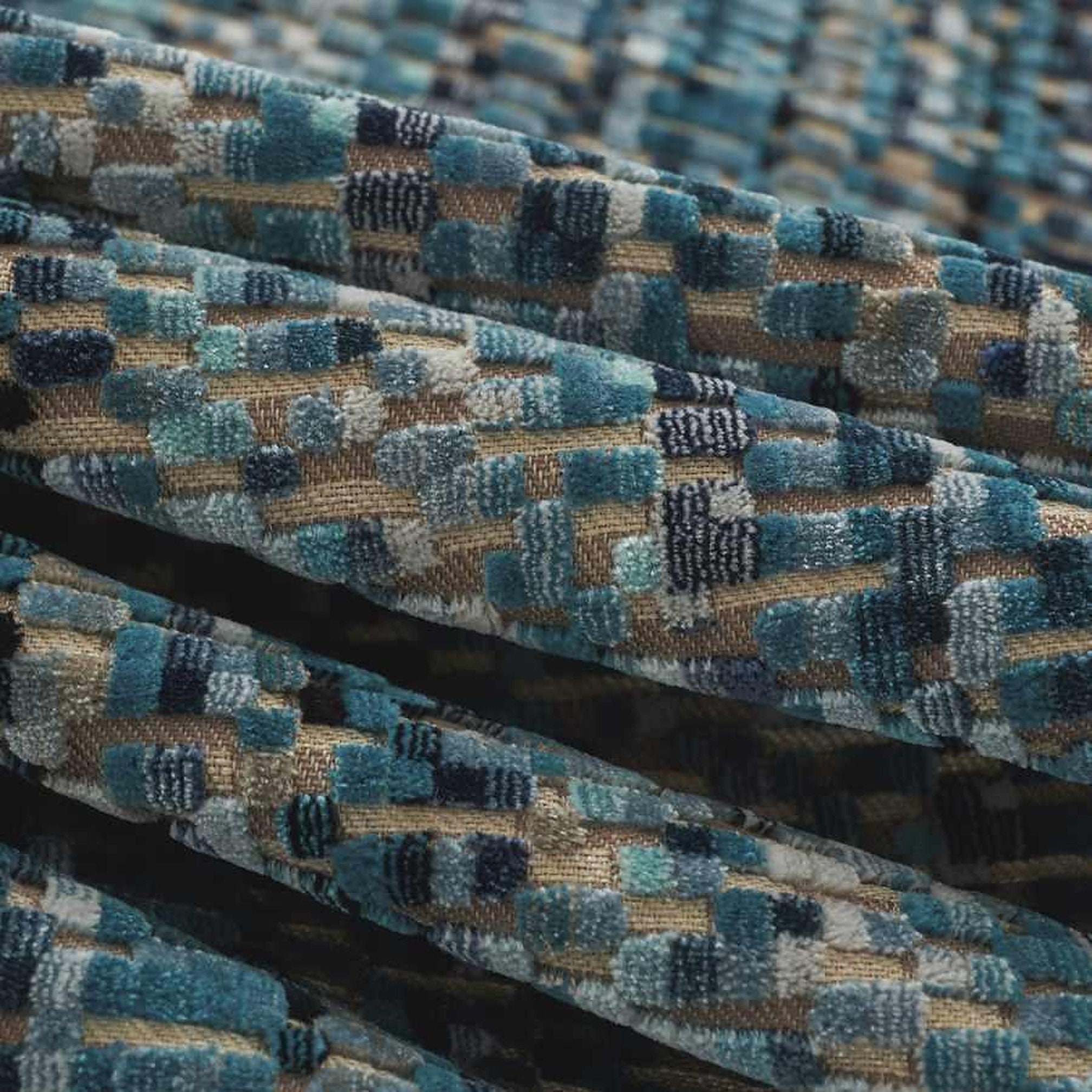 Aqua Blue Velvet Upholstery Fabric -  Multicolored Velvet Fabric for Furniture - Light Blue Geometric Velvet Upholstery Fabric - SP 282