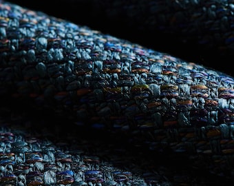 Dark Blue Upholstery Fabric for Furniture - Navy Blue Copper Tweed Furniture Fabric - Stain Resistant Cleanable Blue Woven Fabric