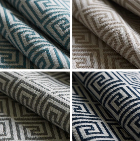 Aqua Greek Key Upholstery Fabric for Furniture Grey Stain