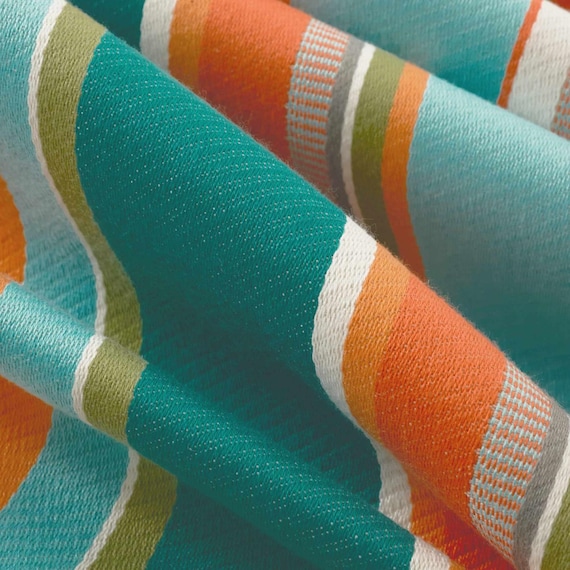 Teal Orange Stripe Upholstery Fabric - Stain Resistant Fabric for