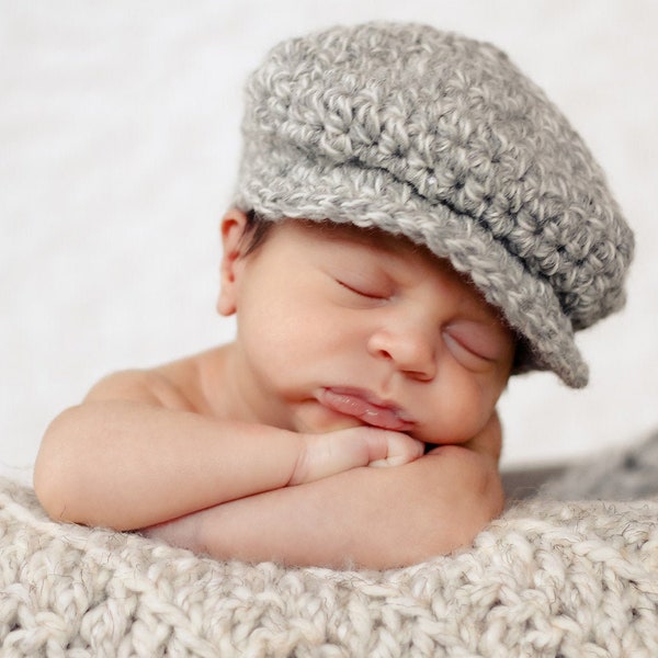 Bonnet nouveau-né bébé garçon 36 couleurs gris et crème au crochet casquette hopital Gavroche pour rentrer à la maison tenue nouveau-né photographie photo accessoire cadeau de douche