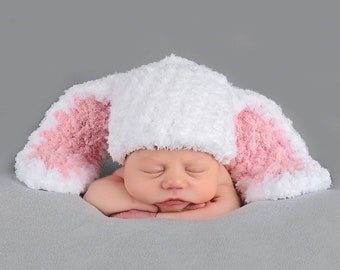 Baby girl bunny hat 15 color newborn hospital beanie for Easter coming home outfit floppy ear rabbit photo prop shower gift white light pink