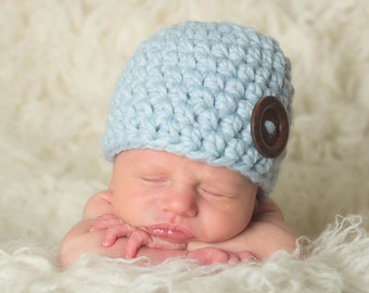 Baby boy hat 39 colors wood button winter hospital beanie for coming home outfit newborn photo prop for photography shower gift light blue