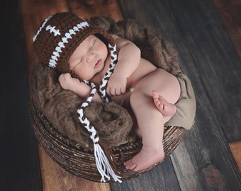 Baby football hat newborn baby boy & girl hat hospital hat for coming home outfit unique shower gift photo prop for photography brown white
