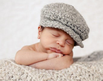 Newborn baby boy hat 36 colors gray & cream crochet newsboy hopital cap for coming home outfit newborn photography photo prop shower gift