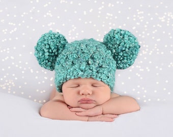 Baby girl hat 18 colors pom pom winter hospital beanie for coming home outfit photo prop shower gift newborn - womens sizes teal green blue