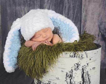 Baby bunny hat 15 color newborn boy & girl hospital beanie for Easter coming home outfit photography photo prop shower gift white light blue