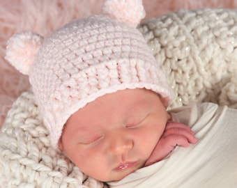 Chapéu para bebê recém-nascido, 65 cores, mini pompom, orelha de urso, gorro hospitalar para roupa de volta para casa, sessão de fotos, adereço, chá de bebê, rosa claro claro