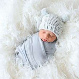 Baby boy hat 65 colors mini pom bear ear hospital beanie for coming home outfit newborn photography photo prop shower gift light pale blue