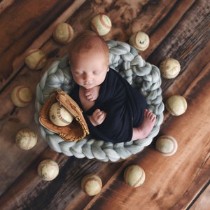 Gray bump layer READY TO SHIP newborn blanket baby girl boy photography photo prop chunky crochet wool mat soft thick round knit stuffer