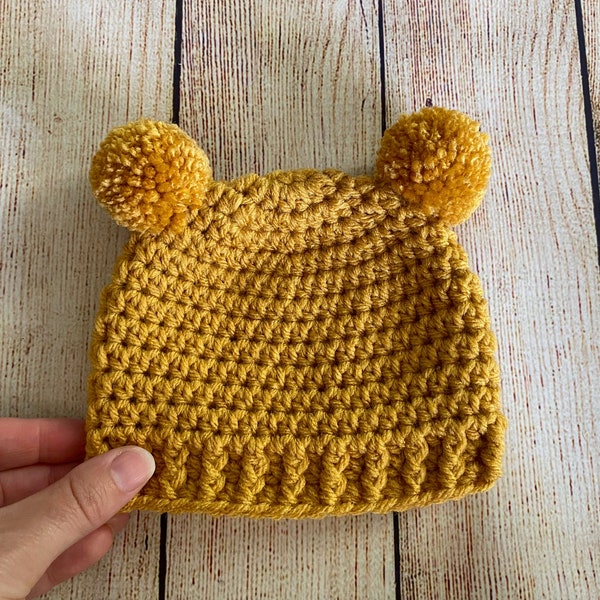 Golden yellow baby hat 39 colors mini pom bear hospital beanie for boy girl fall coming home outfit newborn photo prop shower gift mustard