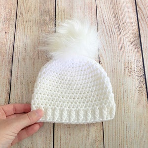 Baby hat 65 colors fluffy white faux fur pom winter beanie for hospital outfit gender neutral shower gift newborn girl boy - womens sizes
